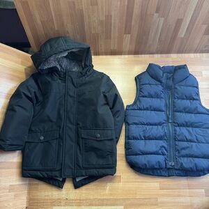 Gap & cat&jack boys outwear bundle size 3, hooded winter coat and blue vest